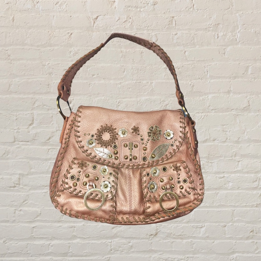 Vintage Boho y2k Rafe New york Embellished baby pink leather shoulder bag